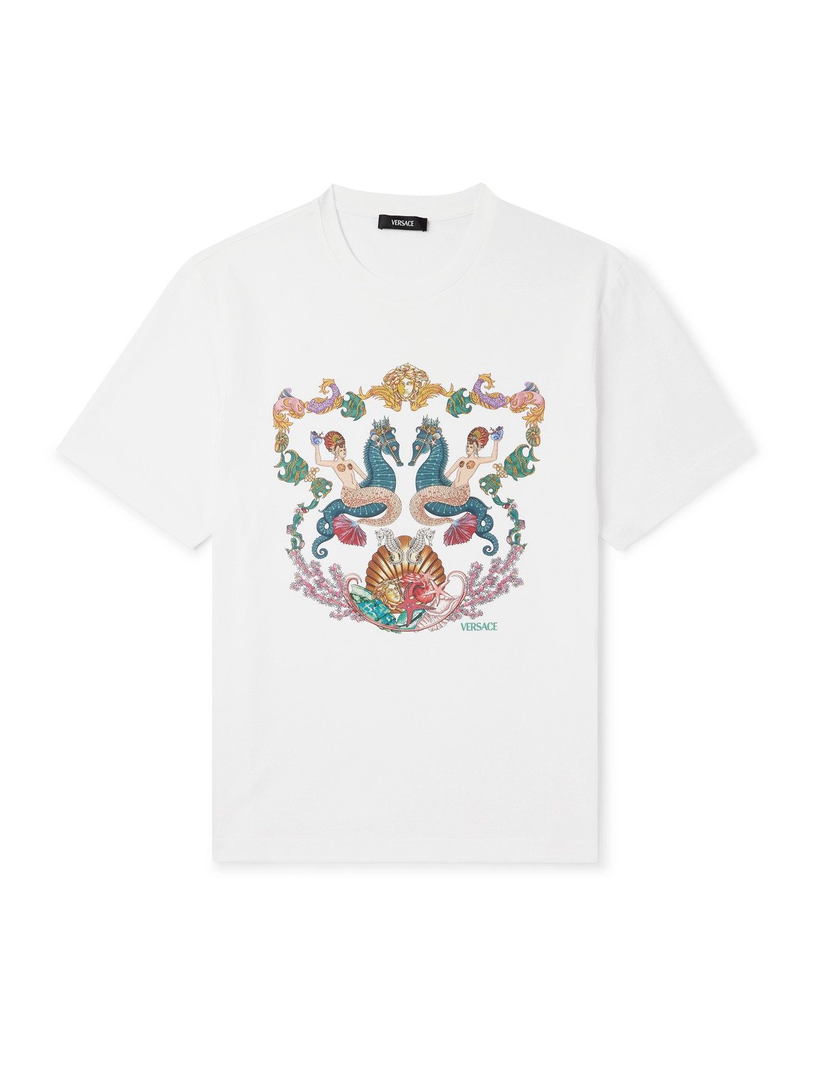 Versace Logo-print Cotton-jersey T-shirt In White