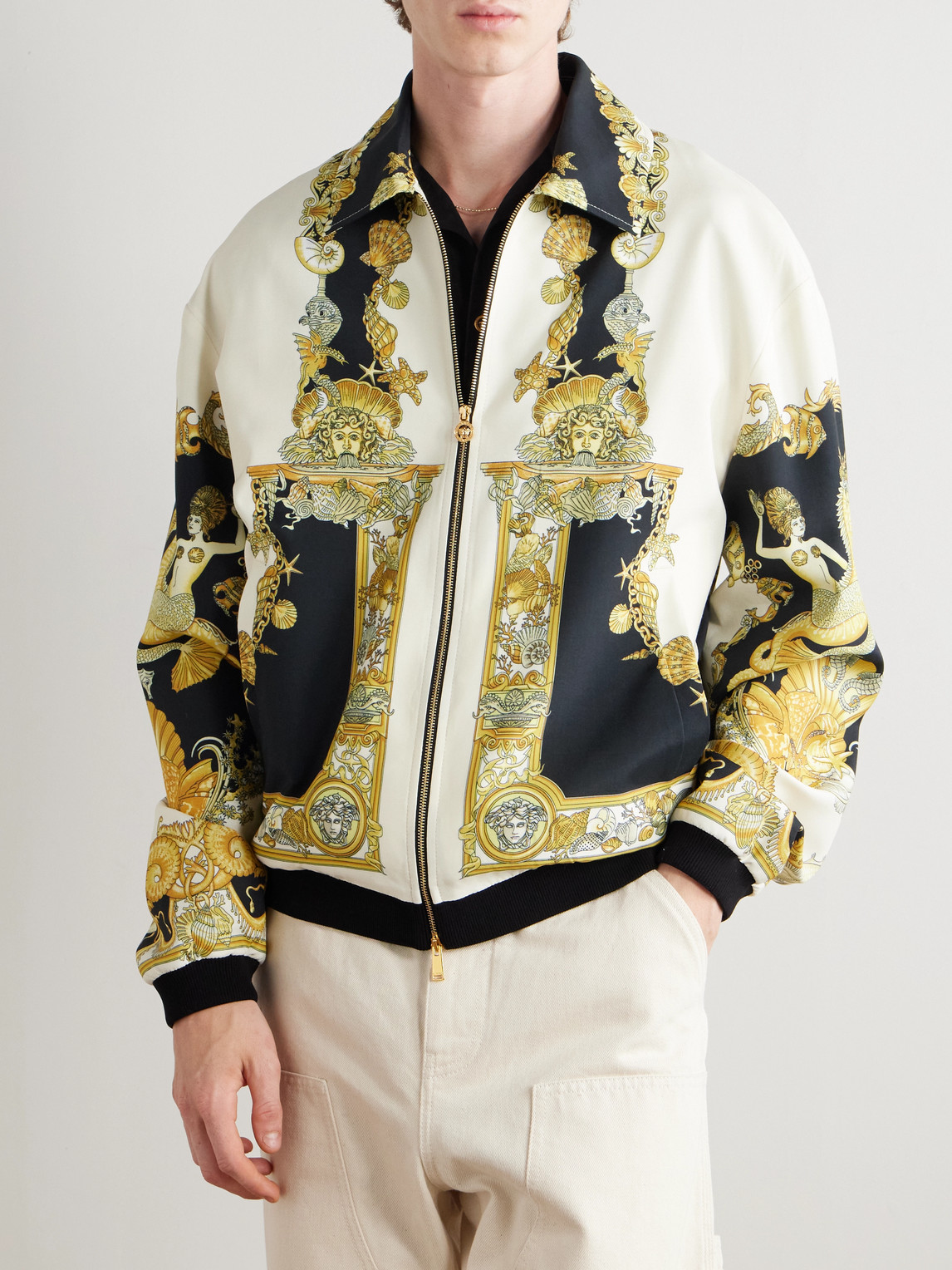 Versace Sea-horse Print Zip-front Jacket In Multi