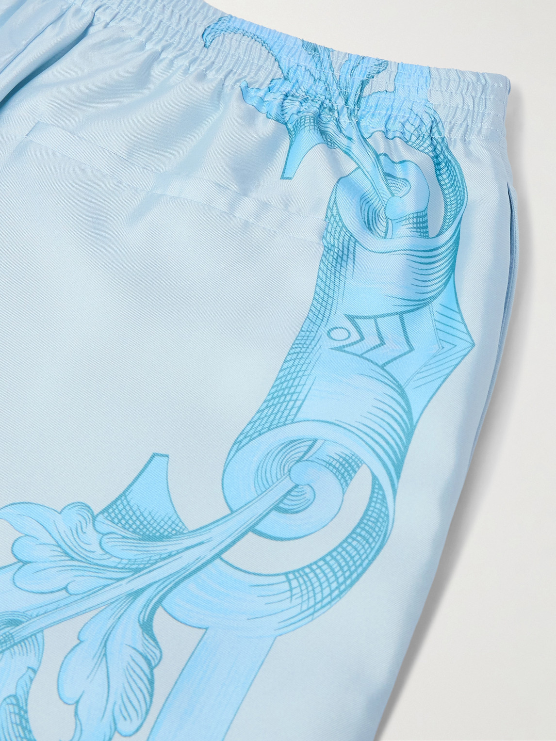 Versace Architectural Baroque Print Silk Shorts In Blue
