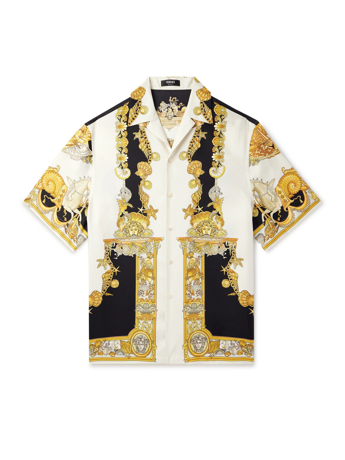 Versace Camp-collar Printed Silk-twill Shirt