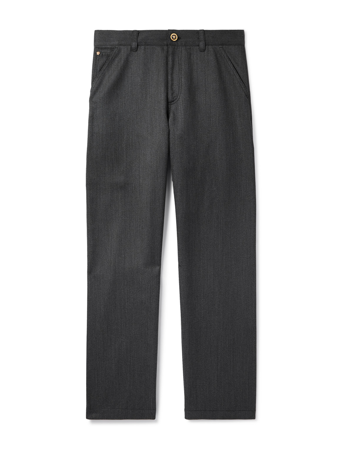 Versace Straight-leg Wool-mouliné Trouser In Black