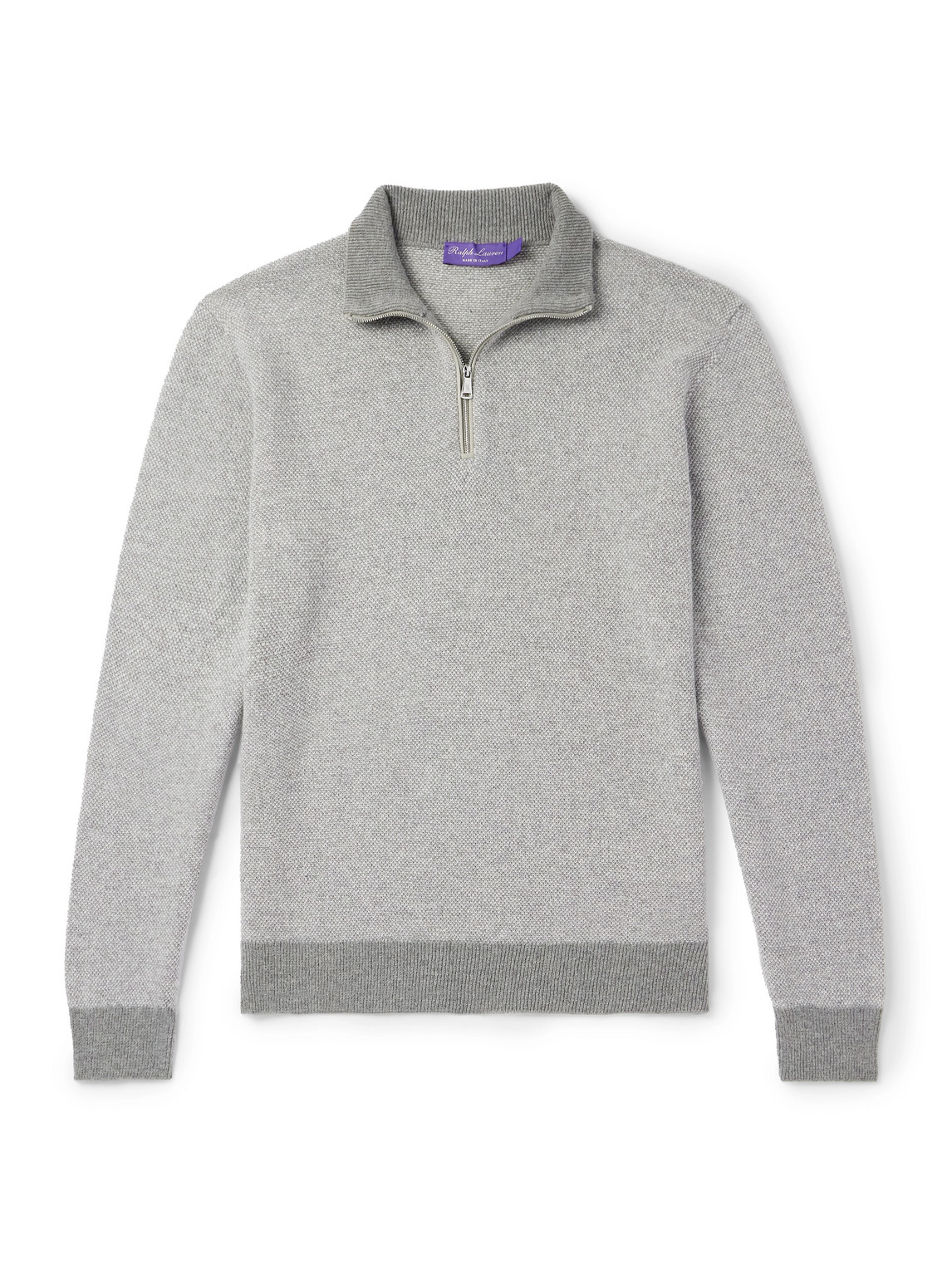Slim-Fit Suede-Trimmed Cashmere Half-Zip Sweater