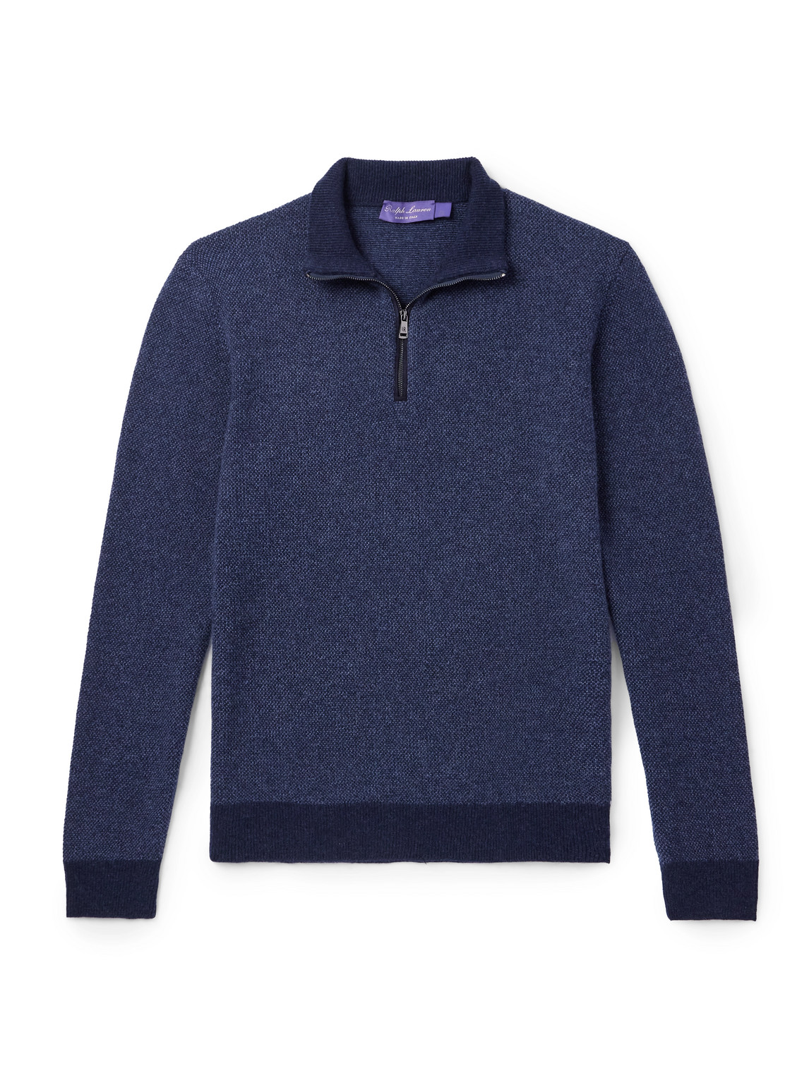 Ralph Lauren Slim-fit Suede-trimmed Cashmere Half-zip Sweater In Blue