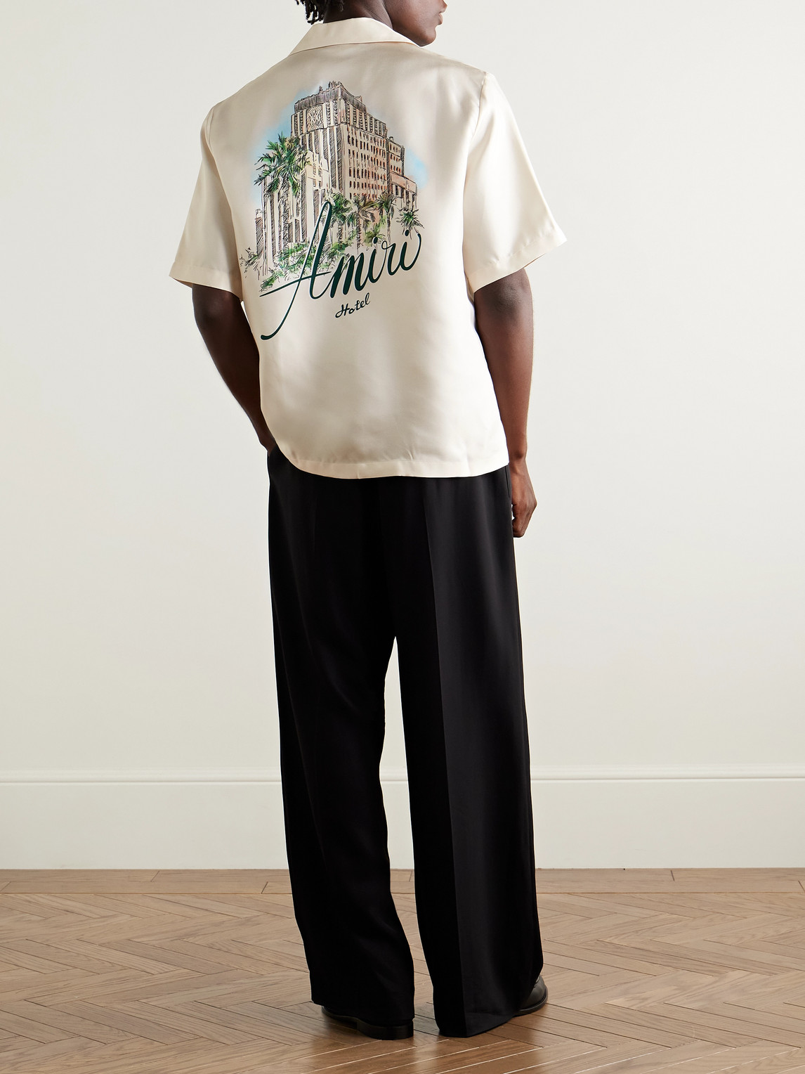 Amiri Convertible-collar Logo-print Silk-twill Shirt In Neutral