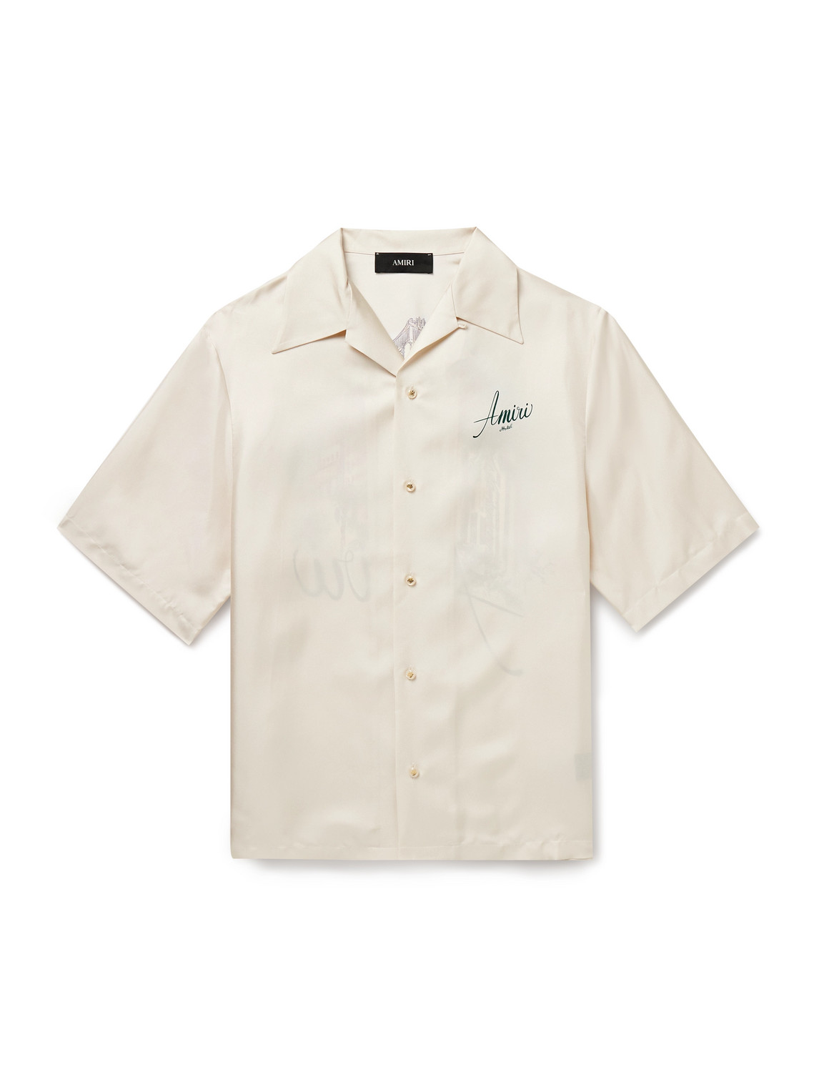 Amiri Convertible-collar Logo-print Silk-twill Shirt In Neutral