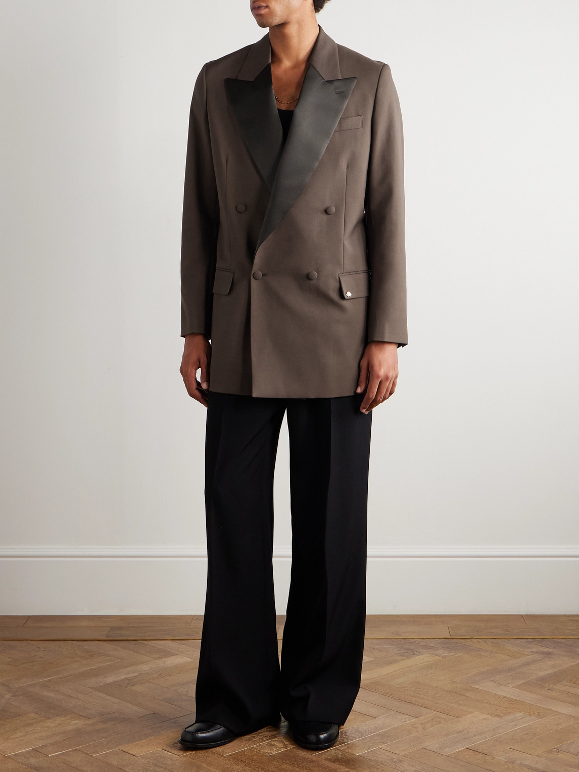 Amiri Double-breasted Satin-trimmed Twill Blazer In Black