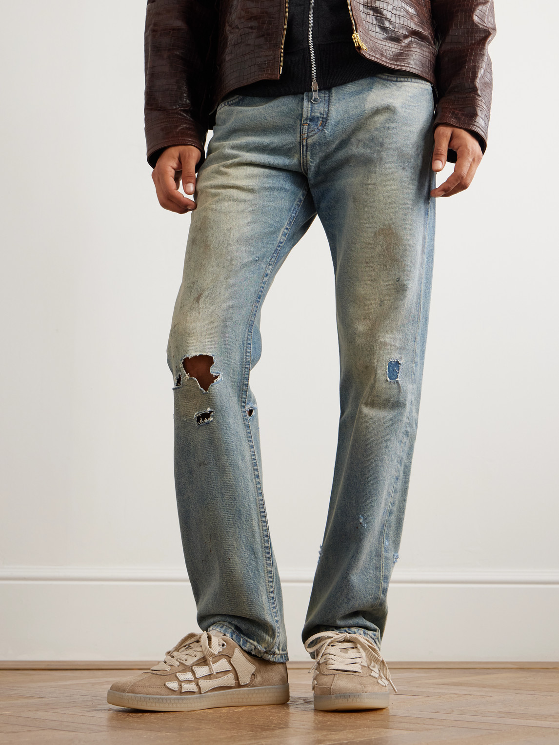 Amiri Beige Calf Leather Bos Taurus Athletic Sneakers In Brown