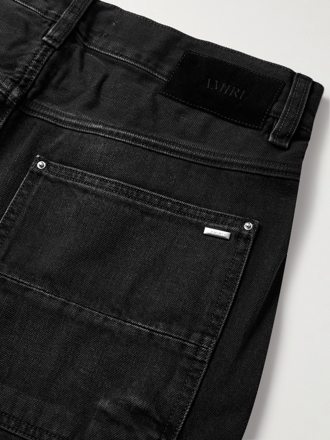Amiri Carpenter Straight-leg Croc-effect Leather-trimmed Jeans In Black