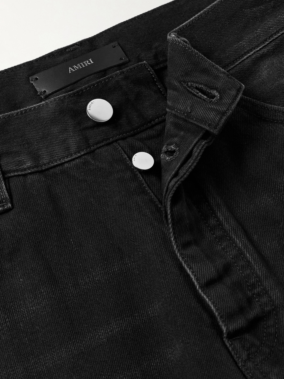 Amiri Carpenter Straight-leg Croc-effect Leather-trimmed Jeans In Black