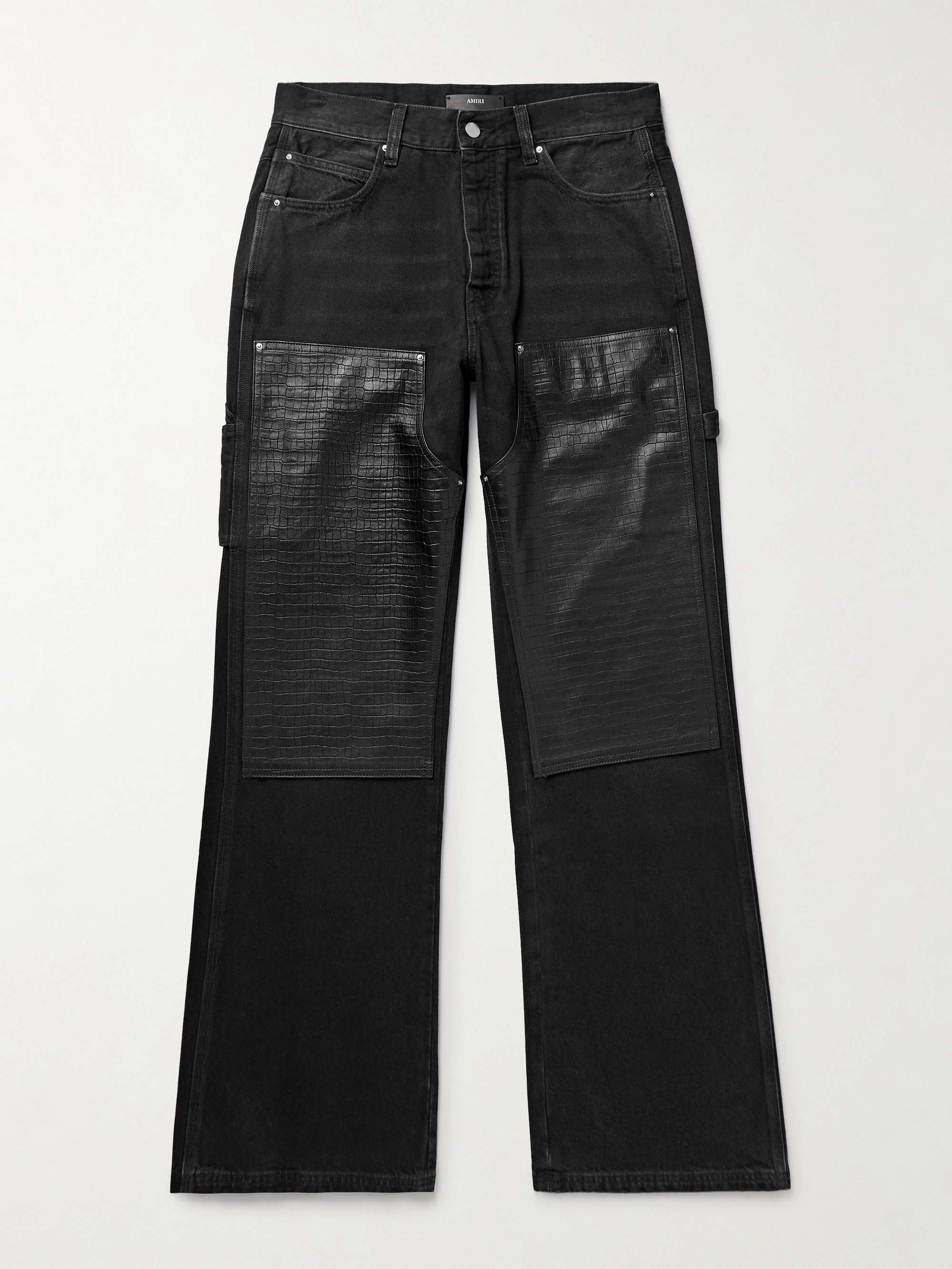 AMIRI Carpenter Straight-Leg Croc-Effect Leather-Trimmed