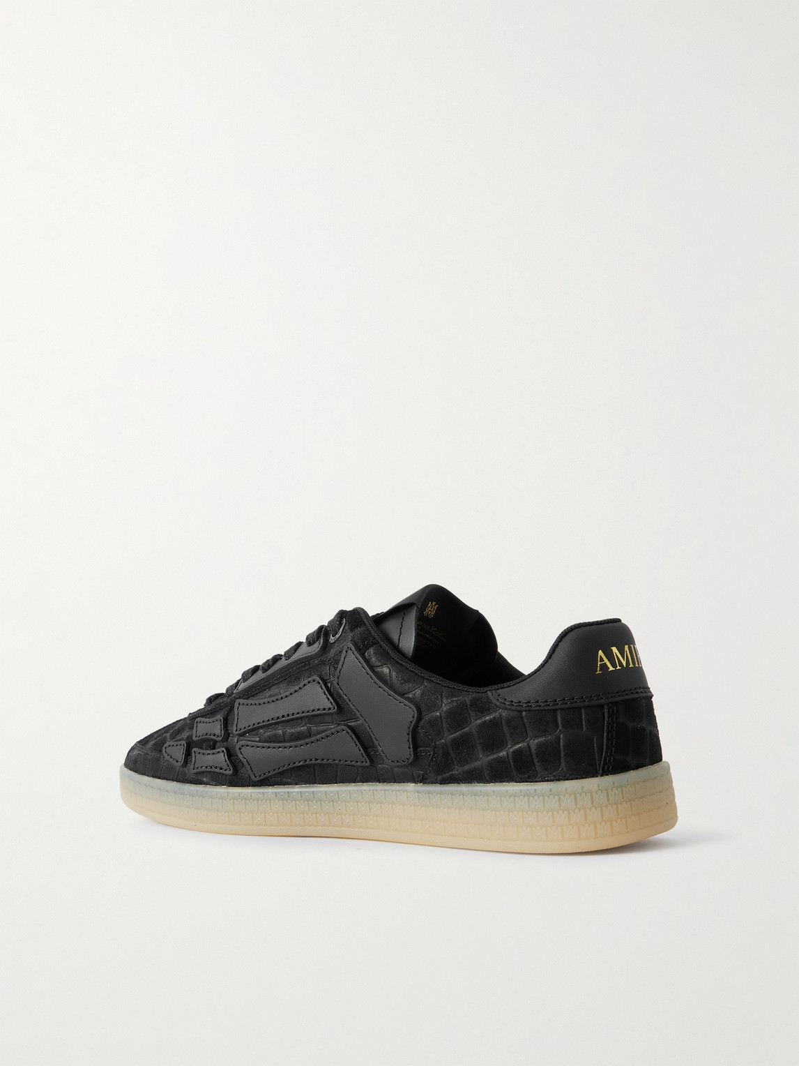 Amiri Pacific Bones Leather-trimmed Croc-effect Suede Sneakers In Black