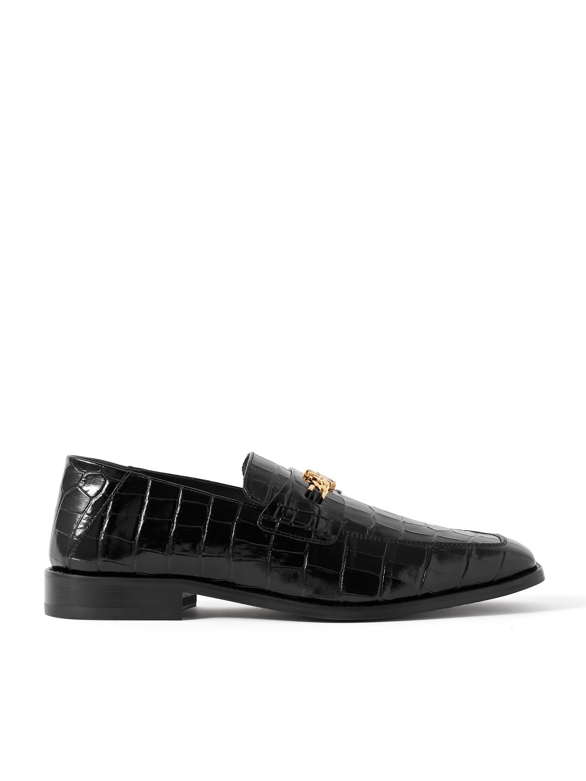 Amiri Logo-embellished Croc-effect Leather Loafers In Black