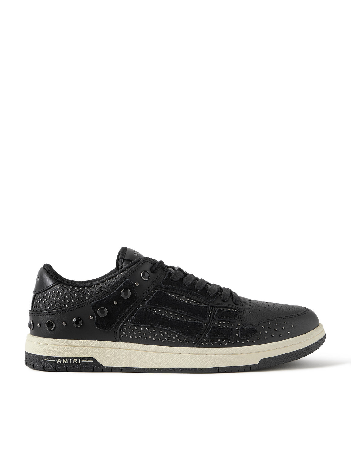 Amiri Two-tone Leather Skel Sneakers With Textured Finish In Black