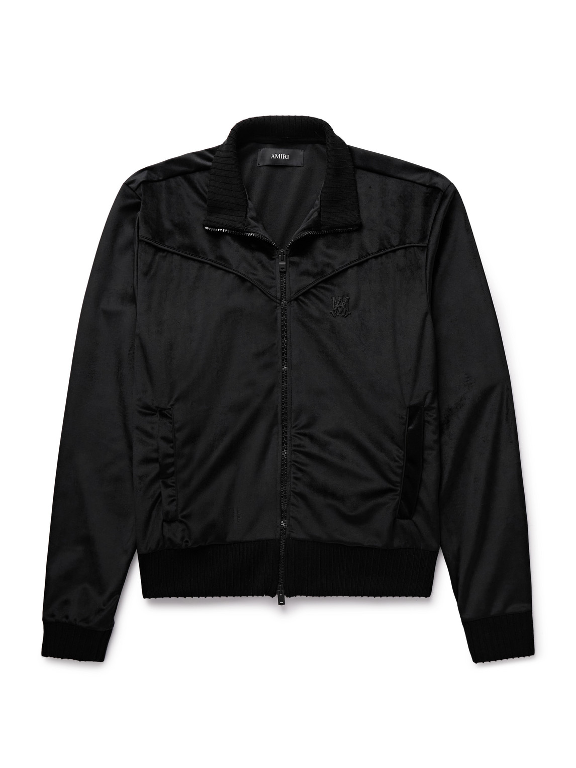 Amiri Slim-fit Logo-appliquéd Velvet Track Jacket In Black