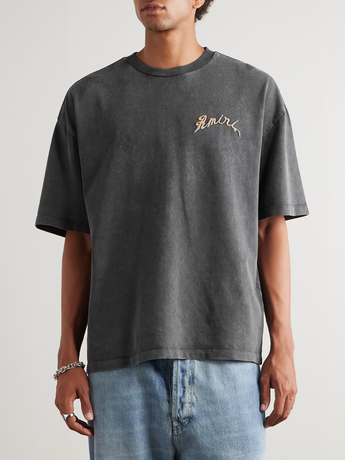 Amiri Dragon Embroidered Cotton-jersey T-shirt In Black