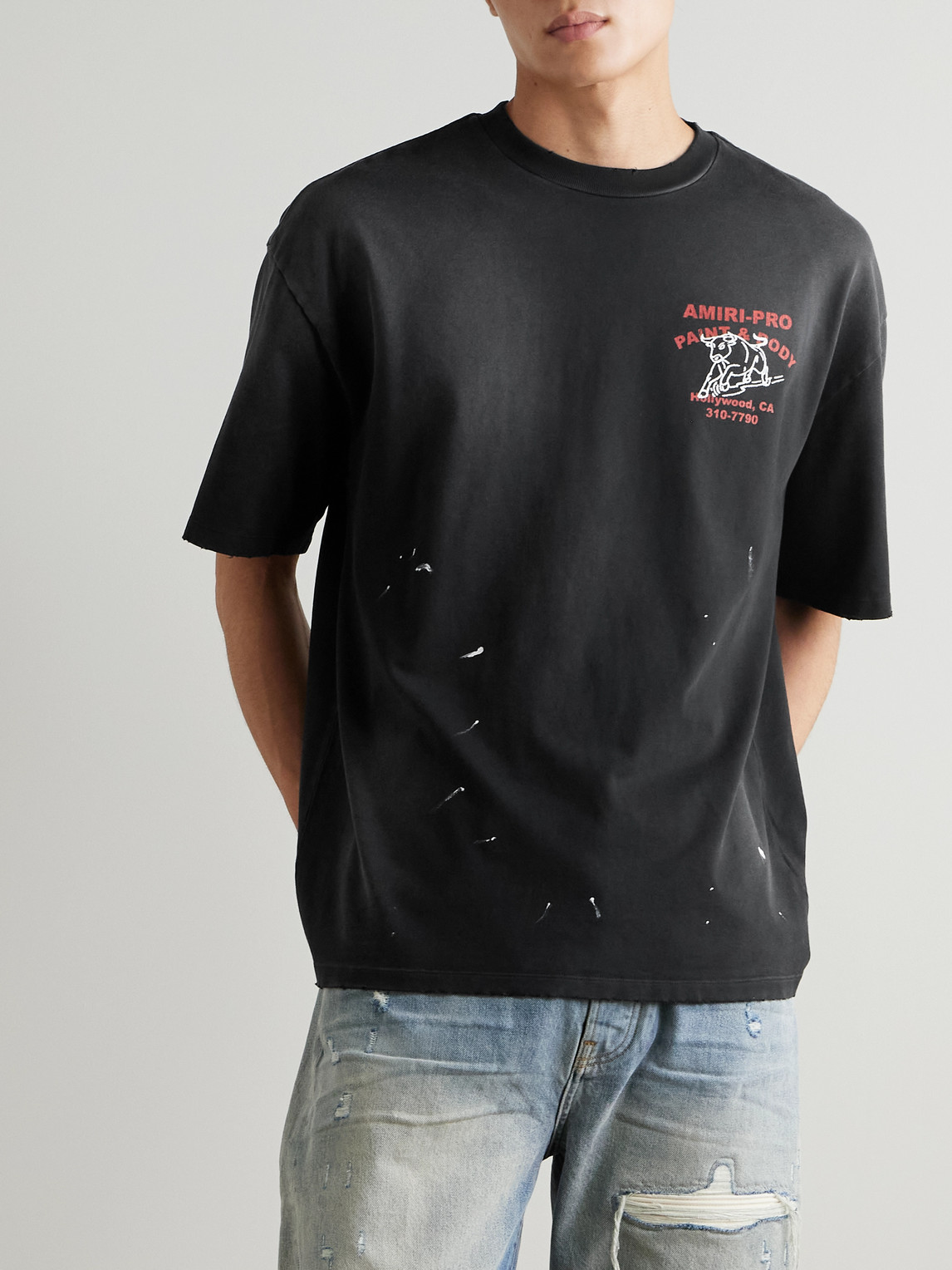 Amiri Short-sleeve T-shirt With Vintage Graphic And Distressed Finish In Black
