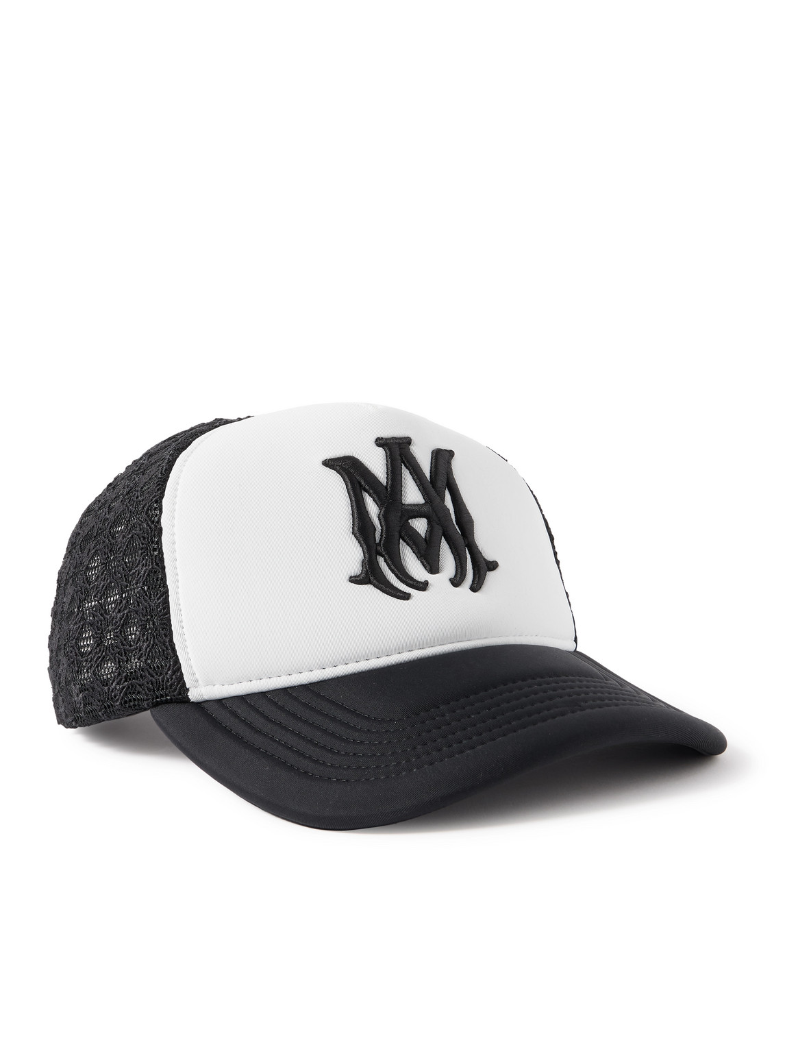 Amiri Ma Logo-embroidered Scuba And Mesh Trucker Cap In Black