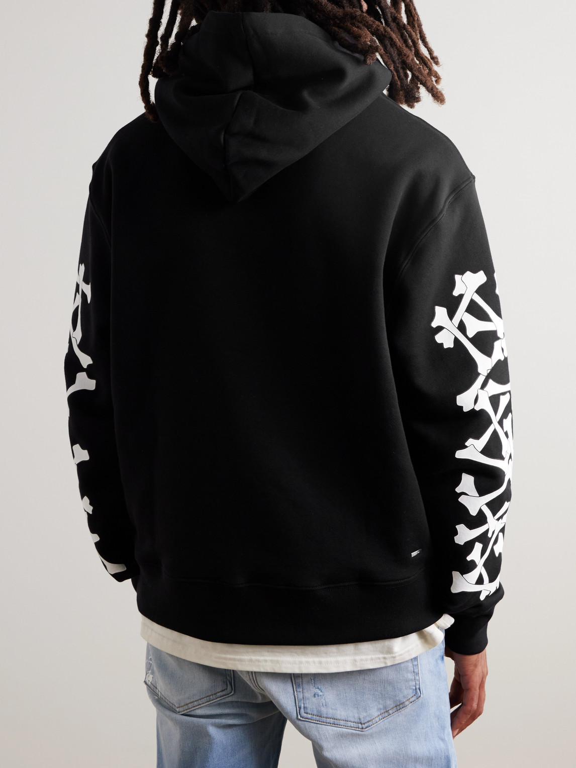 Amiri Bones Stacked Logo-appliquéd Printed Cotton-jersey Hoodie In Black
