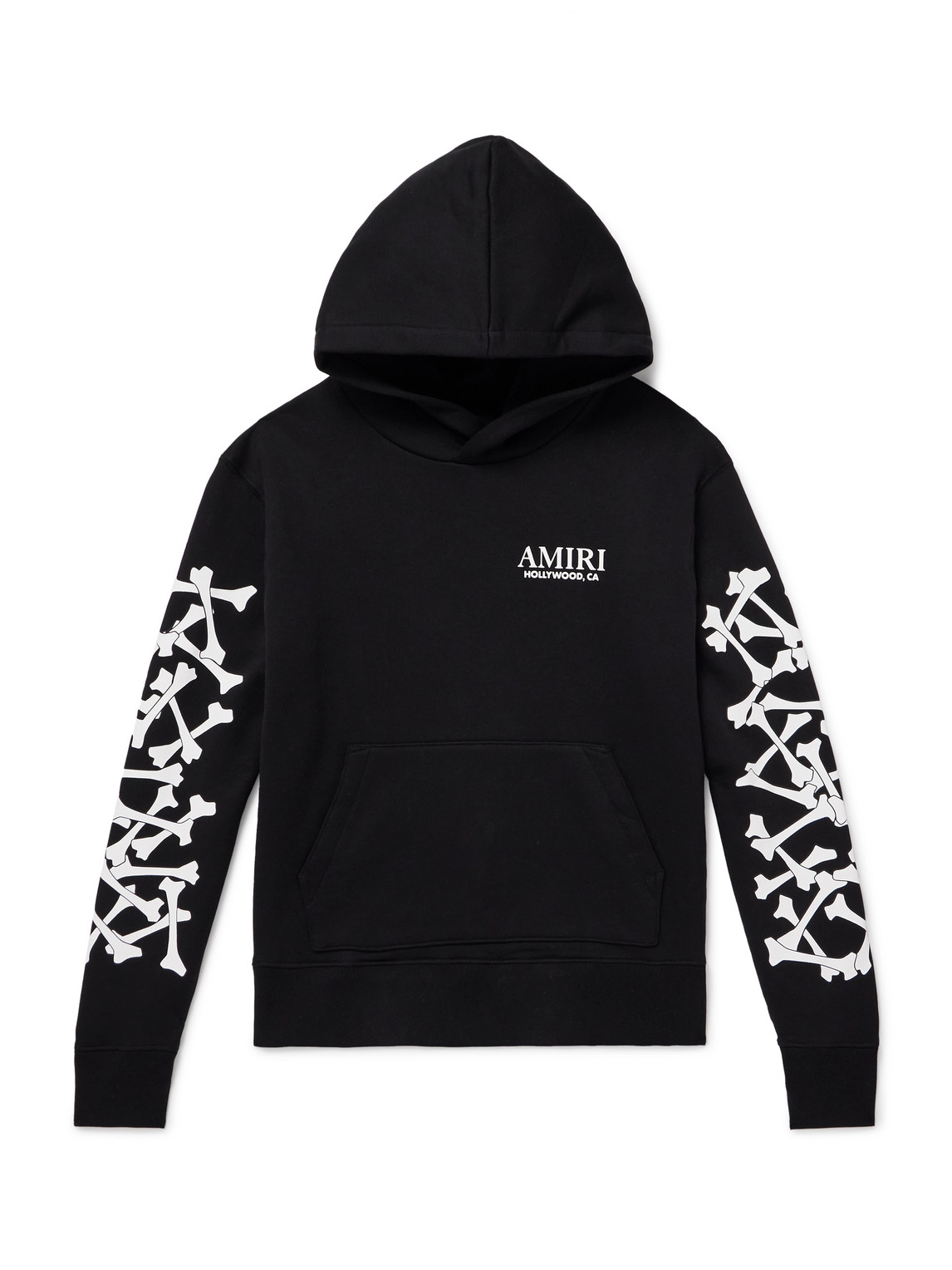 Amiri Bones Stacked Logo-appliquéd Printed Cotton-jersey Hoodie In Black