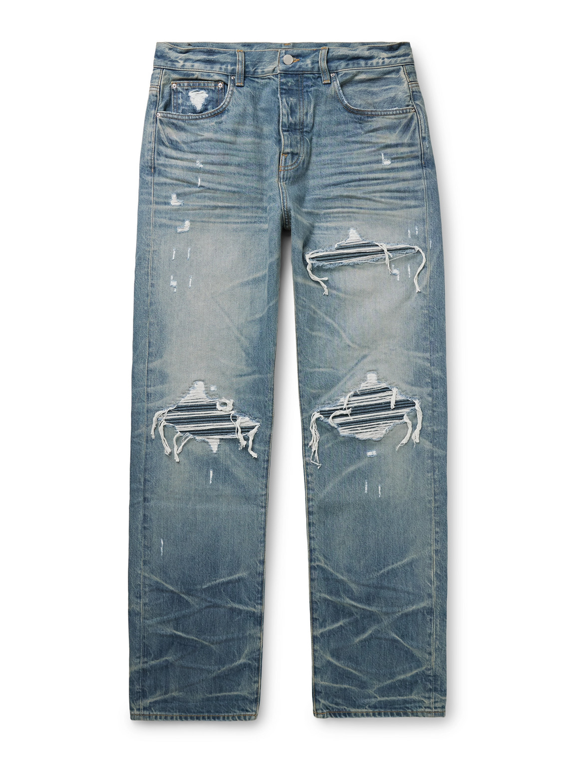 Amiri Mx1 Straight-leg Panelled Distressed Jeans In Blue