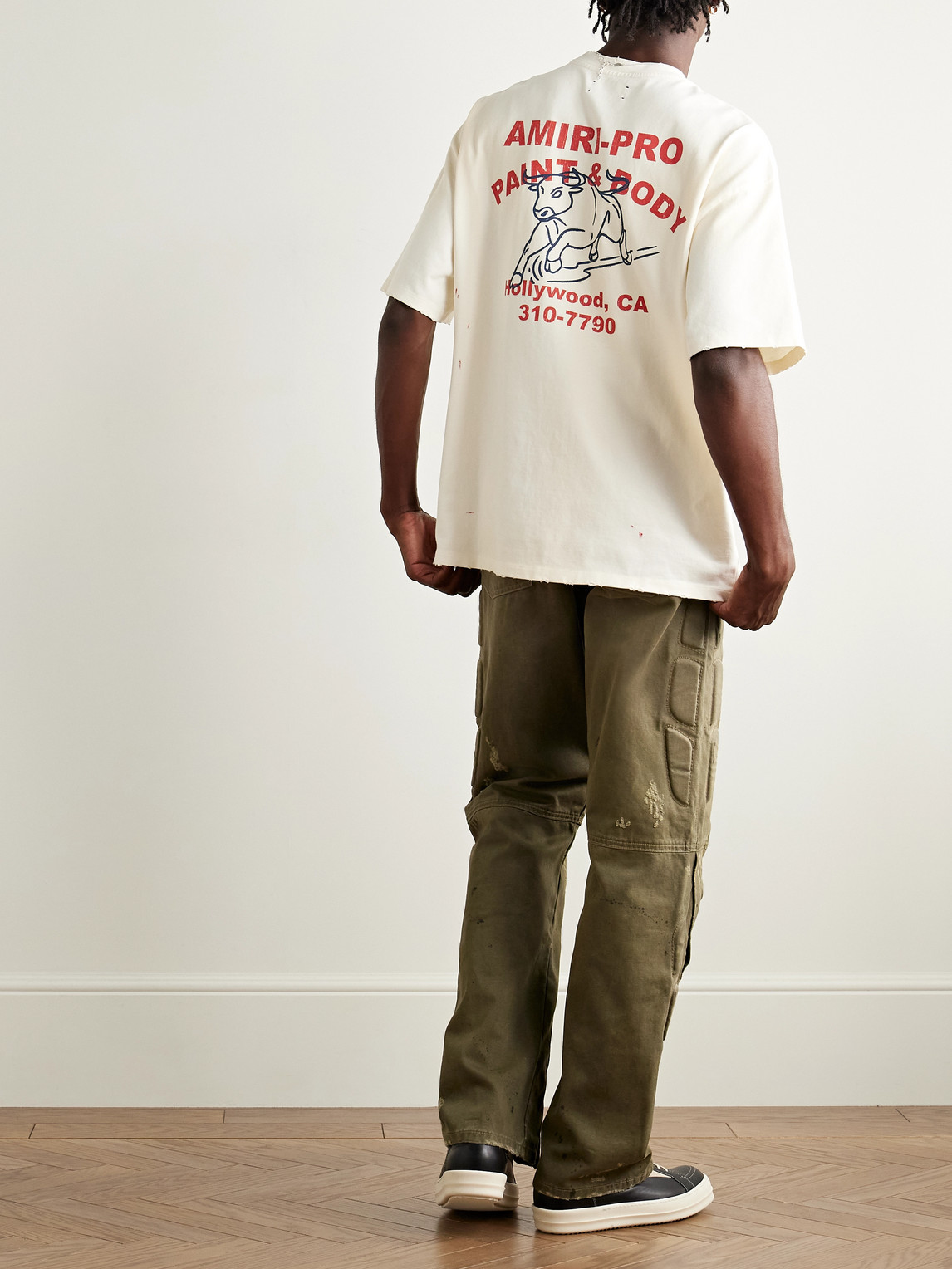 Amiri Bull Oversized Printed Distressed Cotton-jersey T-shirt In White