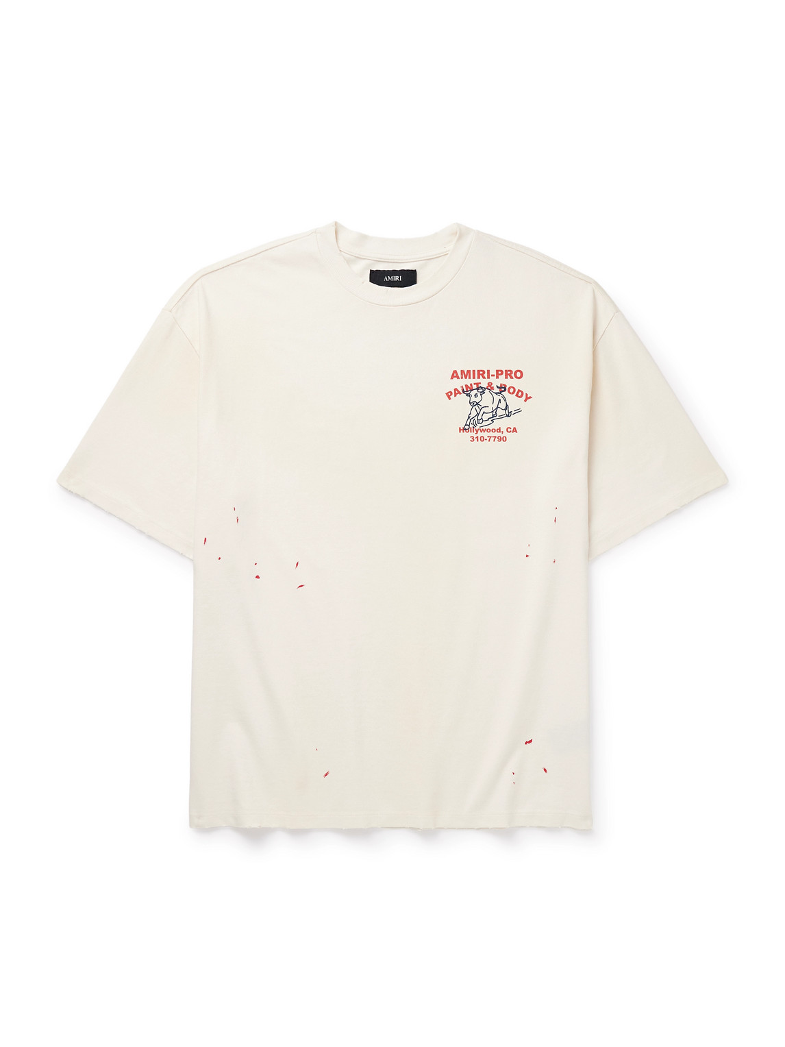 Amiri Bull Oversized Printed Distressed Cotton-jersey T-shirt In White