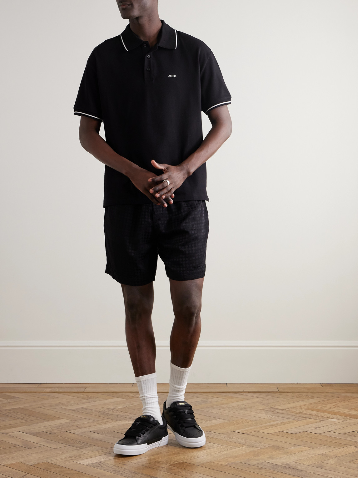Amiri Tipped Collar Polo Shirt In Black