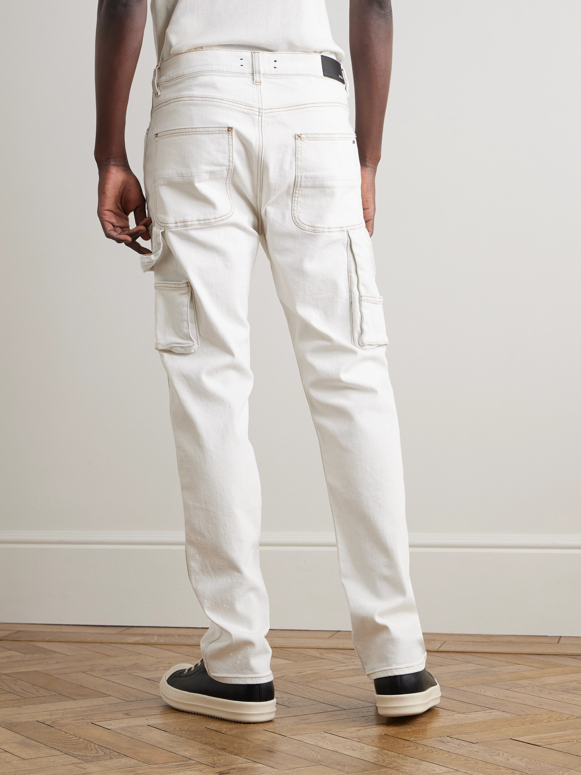 Amiri Blue Army Logo Painted Slim Workman Jeans In White