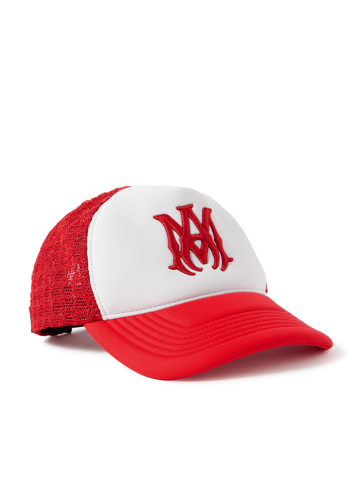 Amiri Ma Logo-embroidered Scuba And Mesh Trucker Cap In Red