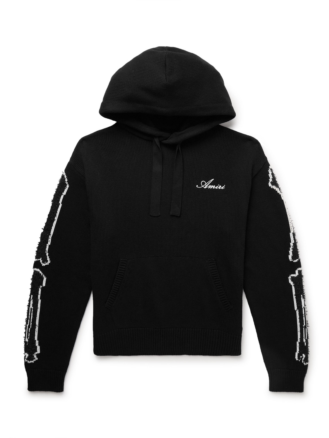 Amiri Bones Logo-embroidered Intarsia-knit Cotton-blend Hoodie In Black