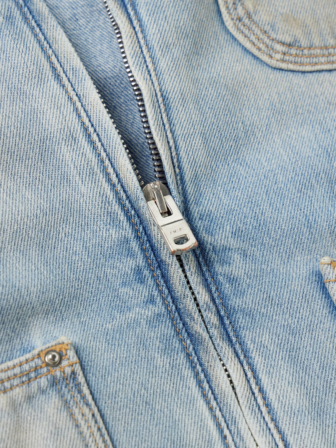 Amiri Logo-appliquéd Distressed Denim Jacket In Blue