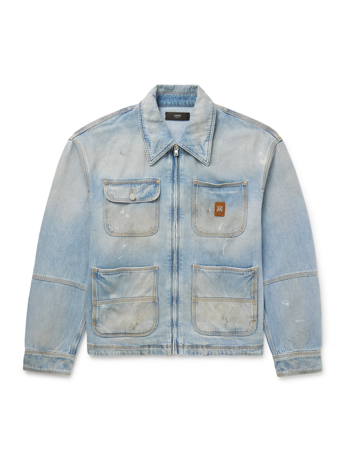 Amiri Logo-appliquéd Distressed Denim Jacket In Blue