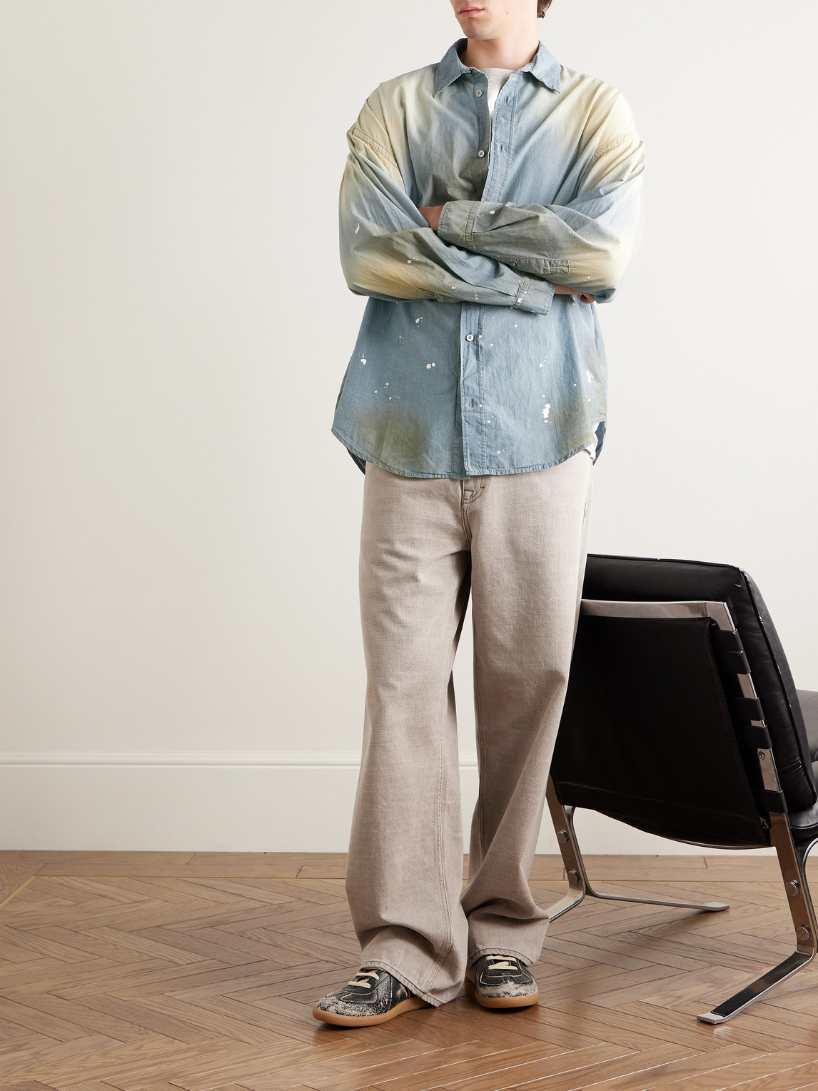 Acne Studios Distressed Cotton-chambray Shirt In Multi
