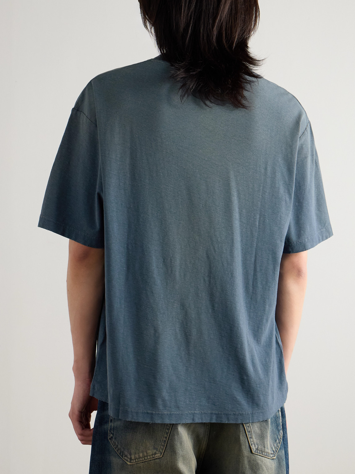 Acne Studios Exford Distressed Logo-print Cotton And Hemp-blend Jersey T-shirt In Green