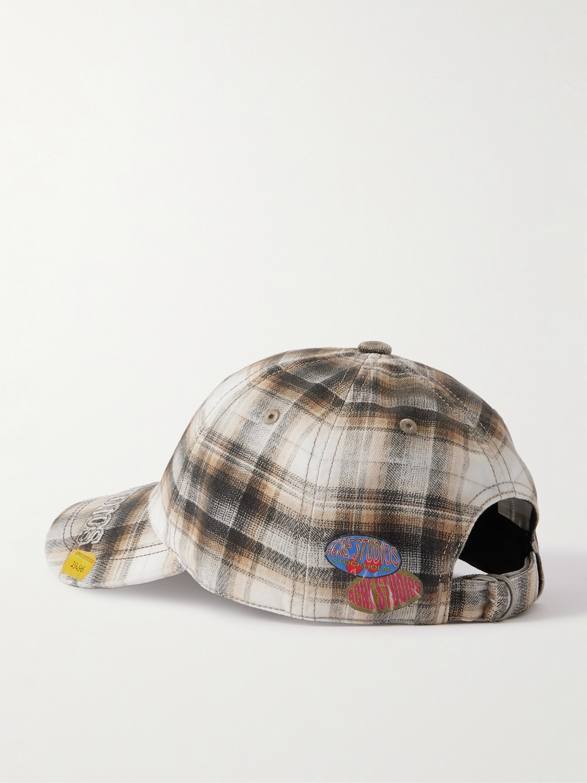 ACNE STUDIOS DISTRESSED LOGO-APPLIQUÉD CHECKED COTTON-TWILL BASEBALL CAP