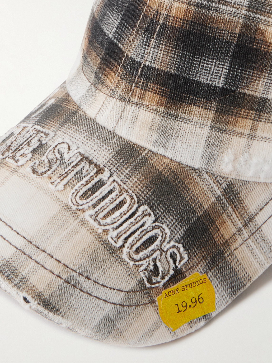 ACNE STUDIOS DISTRESSED LOGO-APPLIQUÉD CHECKED COTTON-TWILL BASEBALL CAP