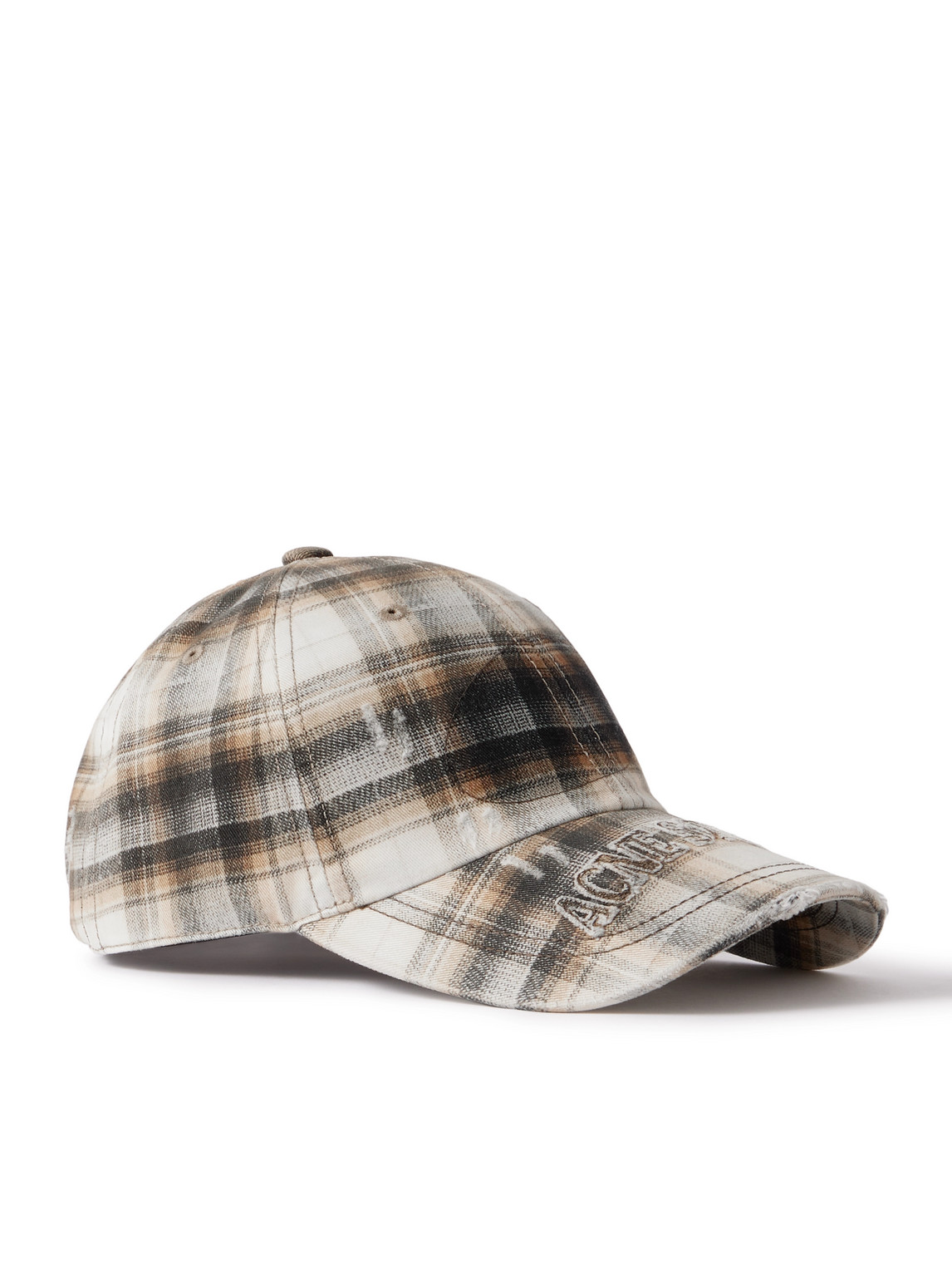 Acne Studios Distressed Logo-appliquéd Checked Cotton-twill Baseball Cap