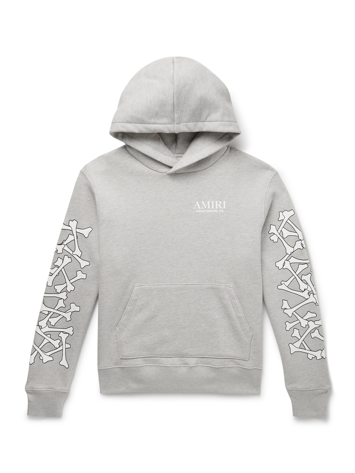 Amiri Bones Stacked Logo-appliquéd Printed Cotton-jersey Hoodie In Gray