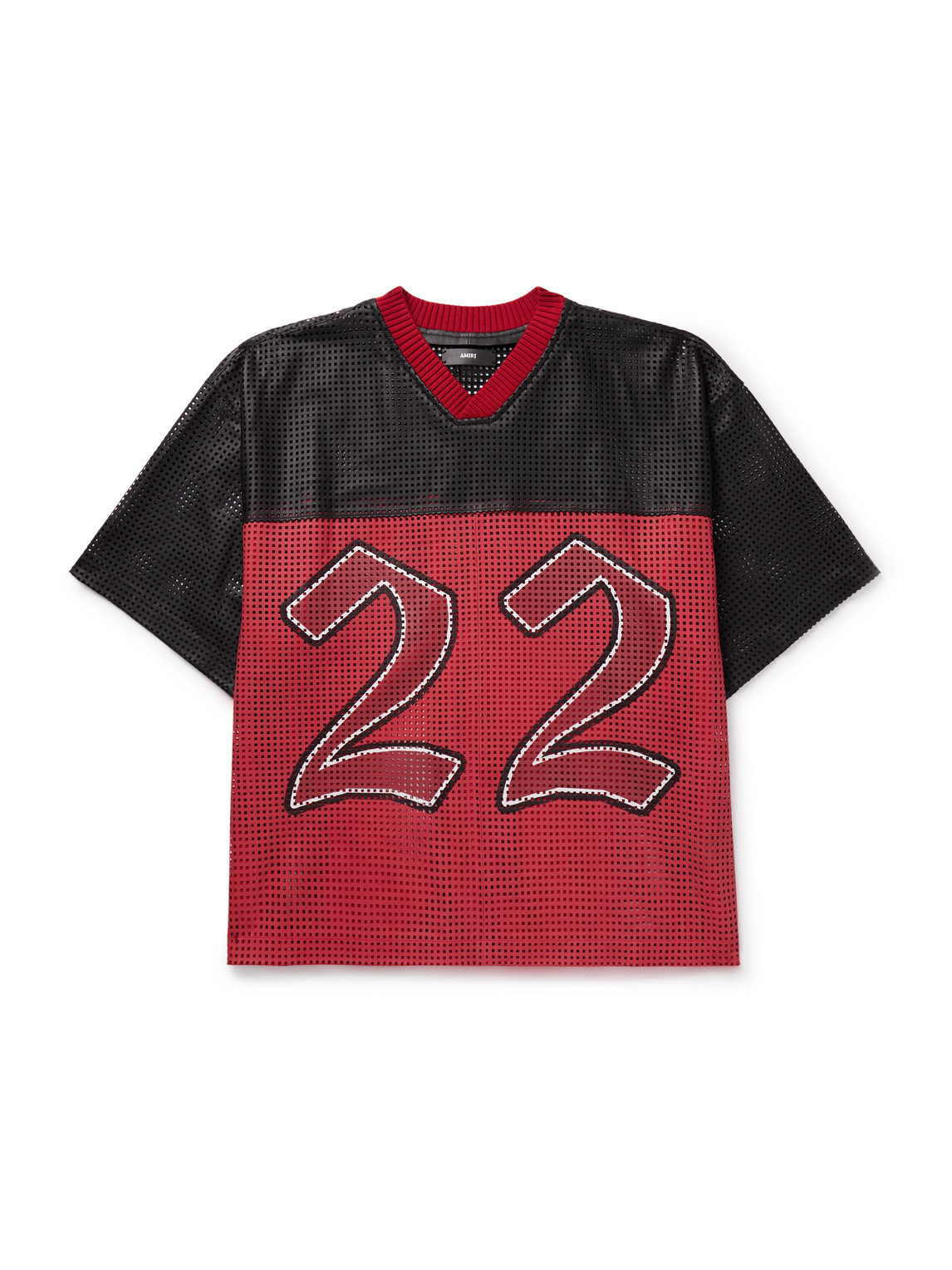 Amiri Oversized Perforated Printed Leather T-shirt In Red