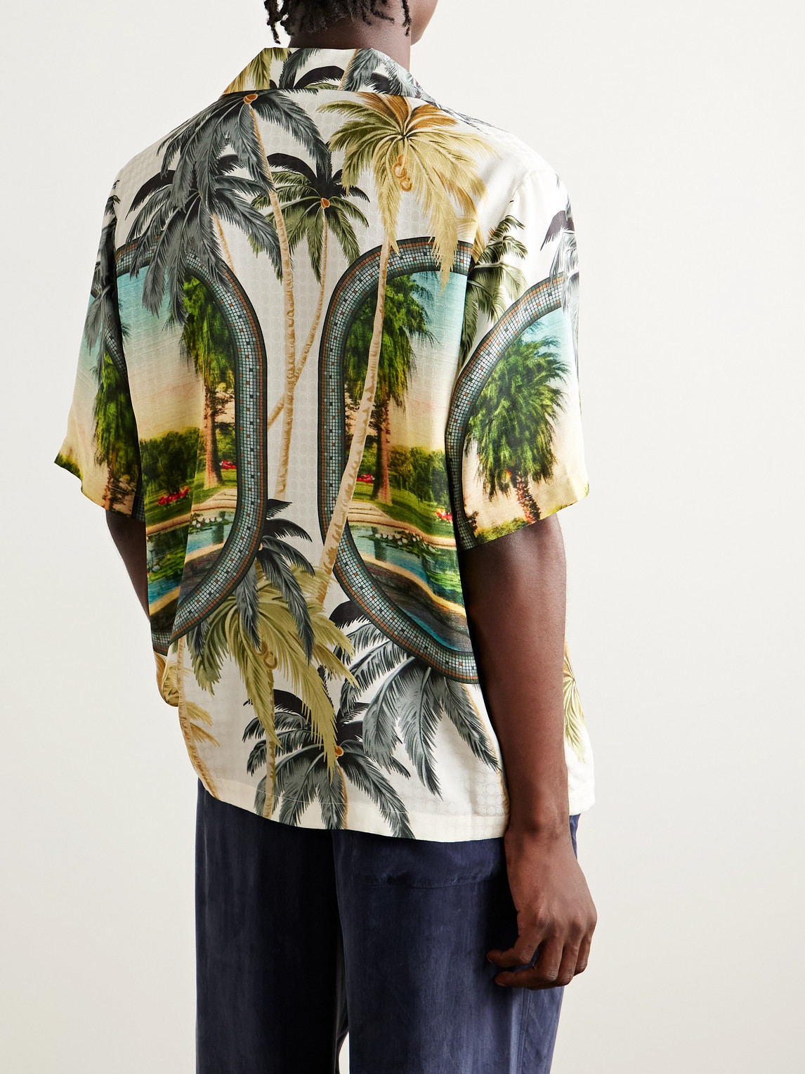Amiri Convertible-collar Printed Satin-jacquard Shirt In Multi