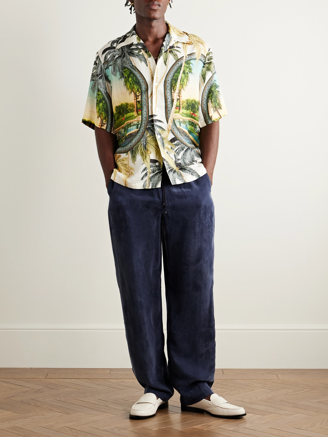 Amiri Convertible-collar Printed Satin-jacquard Shirt In Multi