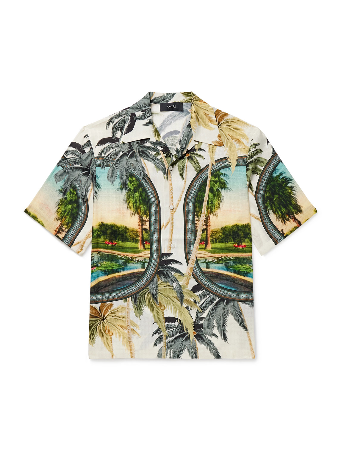 Amiri Convertible-collar Printed Satin-jacquard Shirt In Multi