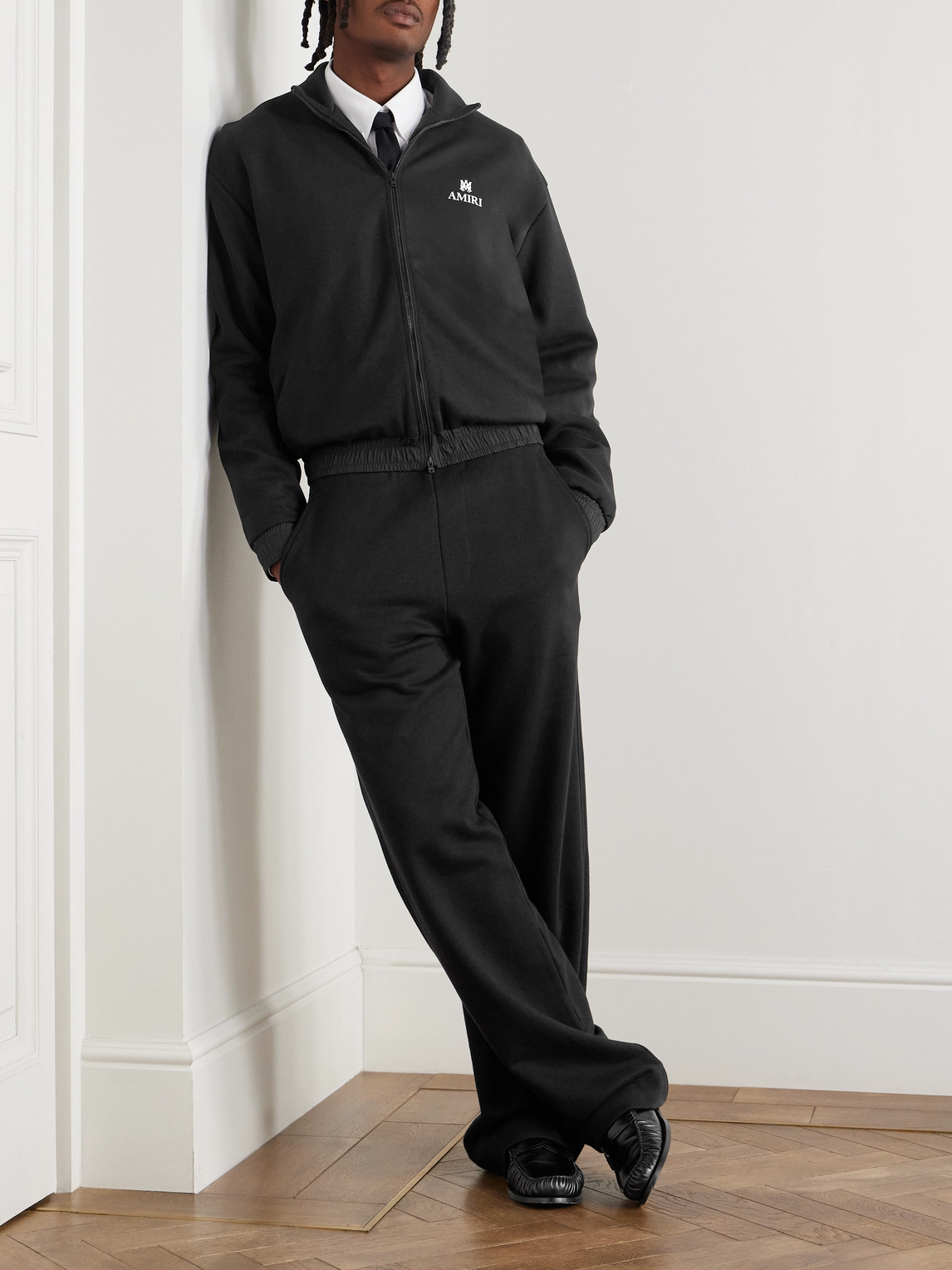 Amiri Lounge Logo-embroidered Tech-jersey Track Jacket In Black
