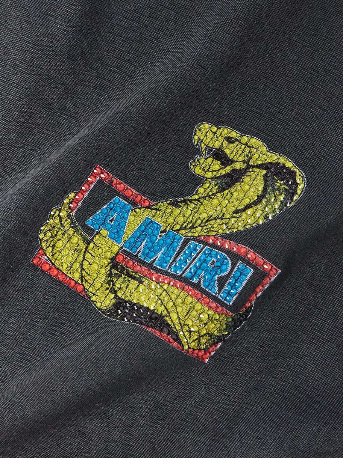 Amiri Crystal Cobra Embellished Printed Cotton-blend Jersey T-shirt In Black