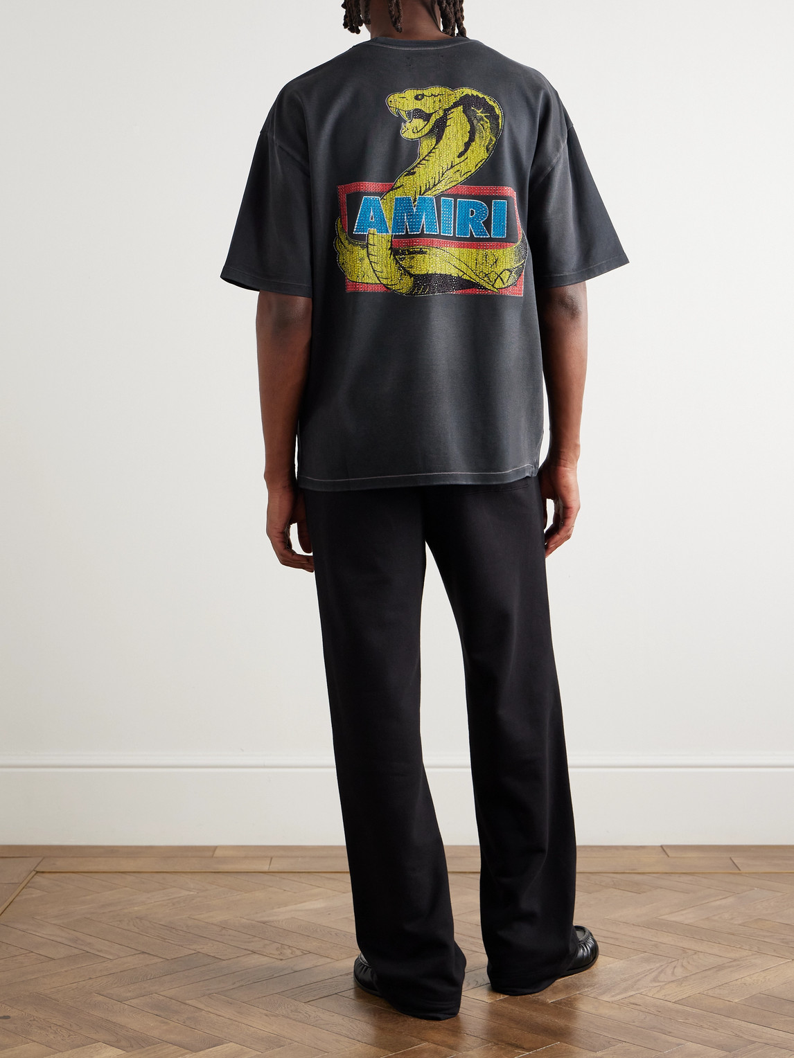 Amiri Crystal Cobra Embellished Printed Cotton-blend Jersey T-shirt In Black