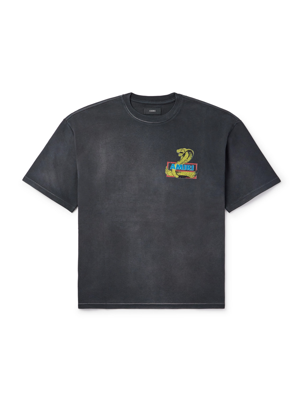 Amiri Crystal Cobra Embellished Printed Cotton-blend Jersey T-shirt In Black
