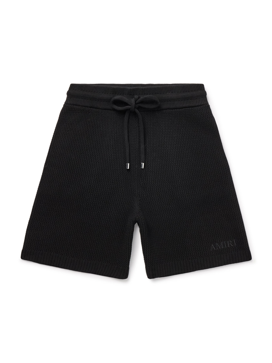 Amiri Straight-leg Logo-embroidered Crocheted Cotton Drawstring Shorts In Black