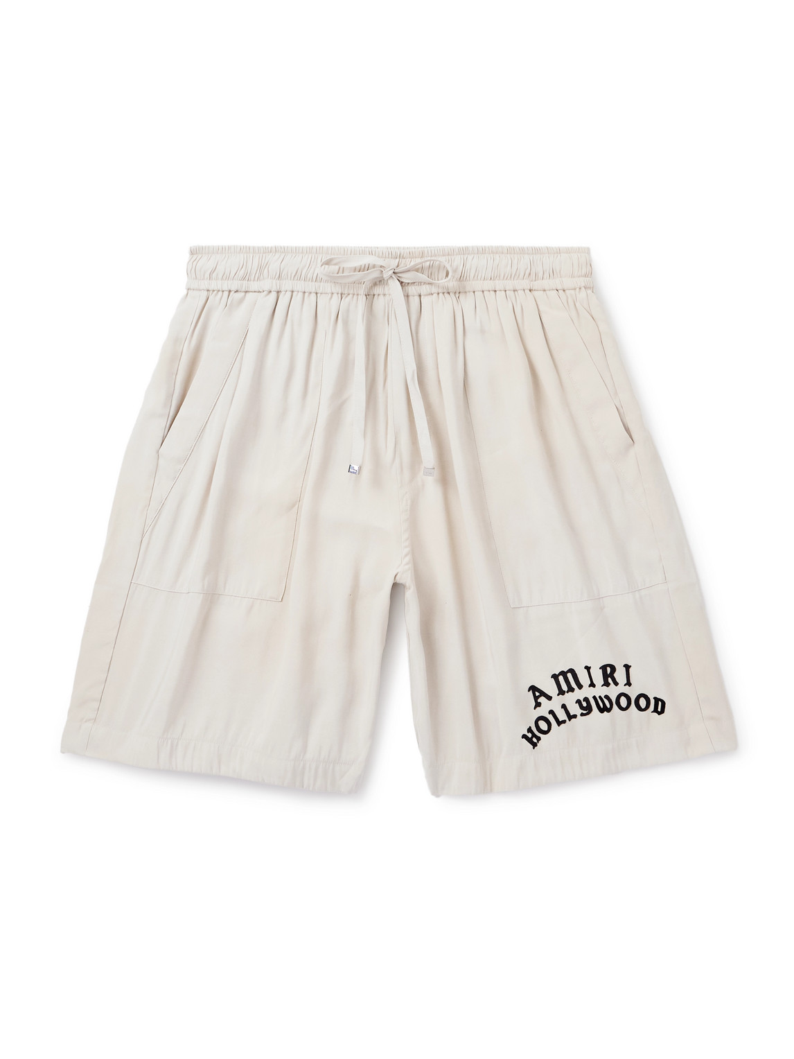 Amiri Hollywood Straight-leg Logo-flocked Modal-blend Drawstring Shorts In Neutral