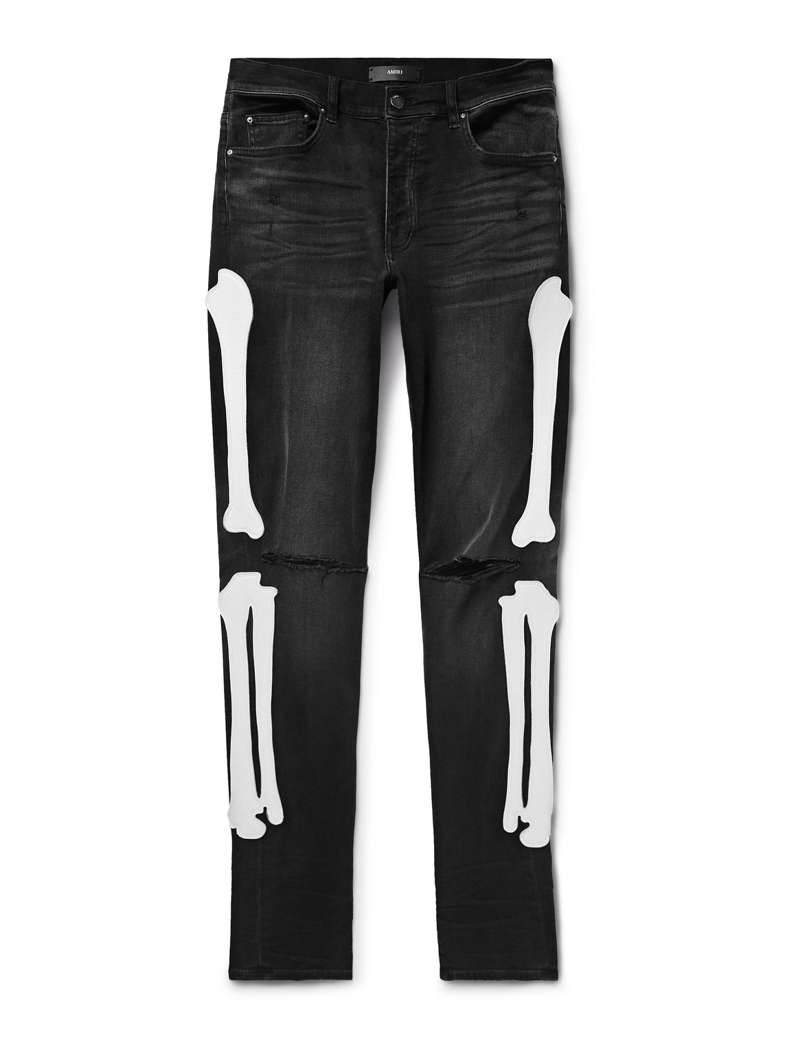 Amiri Bones Skinny-fit Appliquéd Distressed Jeans