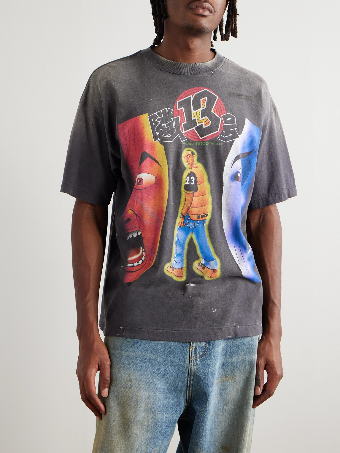 Saint Mxxxxxx Santastic! Geeks Rule Distressed Printed Cotton-jersey T-shirt In Gray